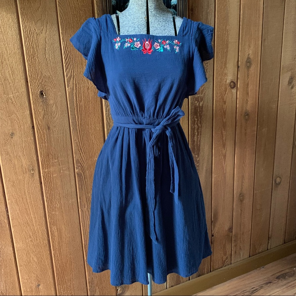 ModCloth baby blue embroidered summer dress XS